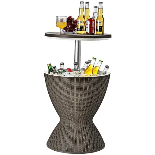 COSTWAY 3 in 1 Gartentisch mit Kühlbox und höhenverstellbarem Hocker - Vielseitiger 3 in 1 Gartentisch mit 30L Kühlbox, ideal für Grillpartys und Outdoor-Aktivitäten. Höhenverstellbar für optimalen Komfort und einfache Reinigung dank glatter Innenseite.