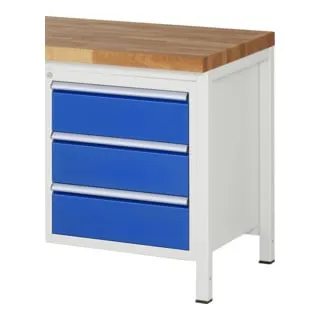 Rau Schubladenschrank Modell L3.0 - 3 Schubladen, 580x650x620mm - Unterbauschrank mit 3x Schublade, Tragkraft 100 kg, rollengelagerten Teilauszugsschienen und Zentralverschluss. Ideal für Ordnung und Sicherheit in jedem Büro.
