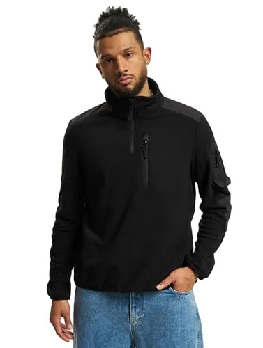Brandit Fleece Troyer Ripstop schwarz, Größe S - Herren-Pullover mit verstärkten Schultern und Ellenbogen aus Ripstop-Material für optimale Wärme und Langlebigkeit. Ideal für kalte Tage mit praktischen Taschen und Klett-Fläche für Patches.