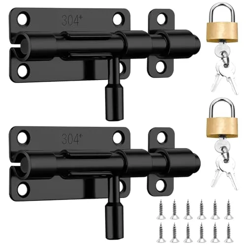 Stück Türriegel Edelstahl, Schubriegel Schieberiegel mit Loch für Vorhängeschloss,Abschließbarer Bolzenriegel und Verriegelung für Türen, Fenster, Badezimmer, Schlafzimmer, Schuppen, Zäune 2