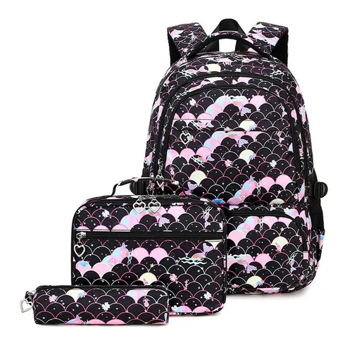 JASLIFE 3-teiliges Schulrucksack Set für Mädchen in schwarz von JASLIFE