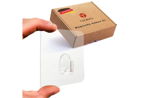 Produktbild TECBULL Klebehaken Wiederverwendbare Haken XL, transparent, rückstandsfrei ablösbar, Geschirrtuchhalter, Handtuchalter, Spültuchhalter, Tuchhalter, Waschlappen Halter, Fensterhaken, Fliesenhaken, Küchenhaken, (16-St), rückstandsfrei ablösbar wiederverwendbar beinahe unsichtbar bis 3KG