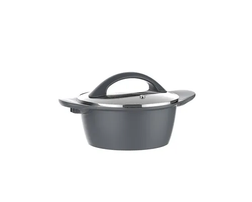 Aluguss Schmortopf mit Glasdeckel Ø16, 1,28L - Auflaufformen mit kratzfester Antihaftbeschichtung, leicht zu reinigen und hitzebeständig – perfekt für alle Herdarten, auch Induktion.