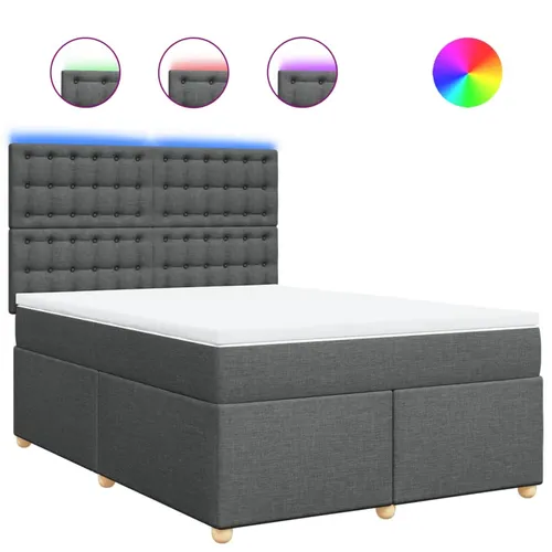 vidaXL Boxspringbett Dunkelgrau 140x200 cm mit LED-Beleuchtung - Stilvolles Boxspringbett mit Taschenfederkernmatratze, höhenverstellbarem Kopfteil und anpassbarer LED-Beleuchtung für ein individuelles Schlafambiente.