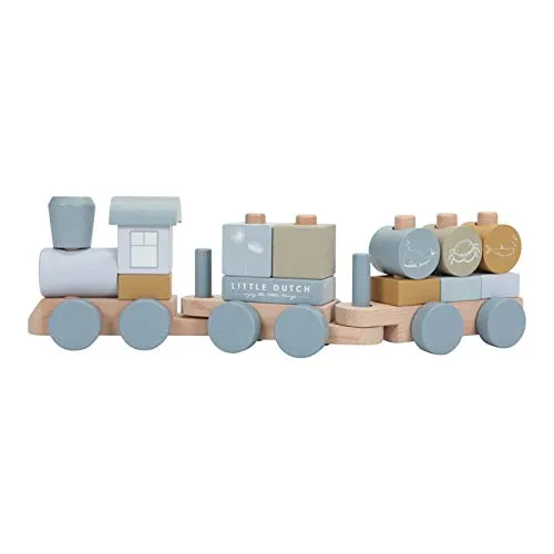 Little Dutch 7036 Holz-Eisenbahn Zug mit Steck-Formen (Ocean blau)