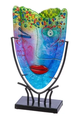 GILDE GLAS art Deko Vase Gesichtsvase - Handbemalte Glasvase mit Metallständer, Höhe 38,5 cm – ein modernes Deko-Highlight für jedes Zuhause, ideal als einzigartiges Geschenk.