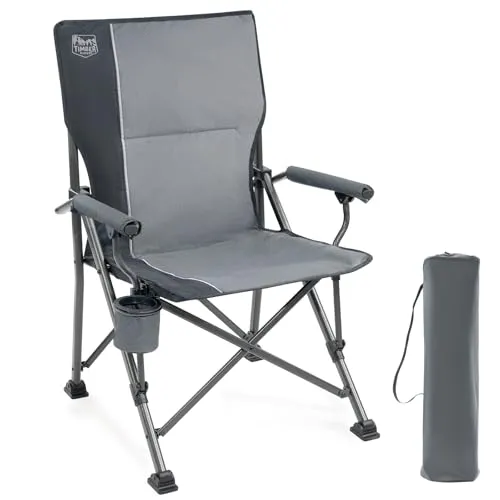 TIMBER RIDGE Campingstuhl faltbar 150kg hohe Rückenlehne Klappstuhl Camping tragbar mit Getränkehalter Harte Armlehne Angelstuhl für Picknick Garten Balkon und Sportveranstaltungen
