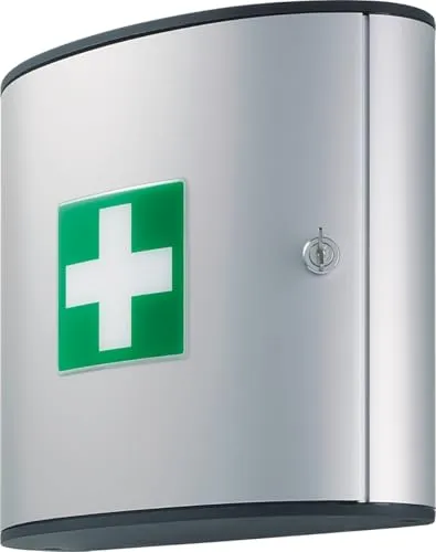 Durable Erste Hilfe Kasten First Aid Set M, DIN 13164:2022 - Erste Hilfe Kasten aus Aluminium, abschließbar und mit schwenkbaren Innenfächern. Ideal für Haushalt & Arbeitsplatz, inklusive Verbandset und Notfall-Telefonnummern. Maße: 302 x 280 x 118 mm.
