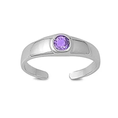 Zehenring aus 925 Sterling Silber als Fußschmuck für Damen, Herren und Mädchen, Größenverstellbar, lila Zirkonia 1