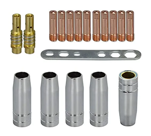 RIVERWELD MIG MAG Kontaktspitzen 0,9 mm M6 140.0177 Spitzenträger Diffusor 002.0078 Kegelige Gasdüse 12,0 mm 145.0075 Abdeckung Sortimentsgrößen-Kit für MB15 15AK Schweißbrenner 18 Stück