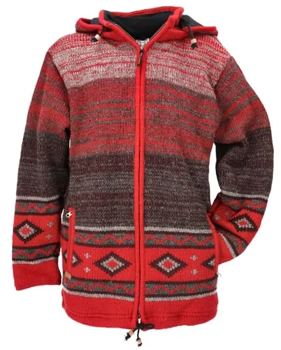 GURU SHOP Herren Strickjacke - Gefütterte Wolljacke Modell 8 - Funktionsjacke aus 100% Schafwolle, gefüttert mit Fleece für extra Wärme. Abnehmbare Kapuze und praktische Reißverschlusstaschen machen sie ideal für kalte Wintertage.