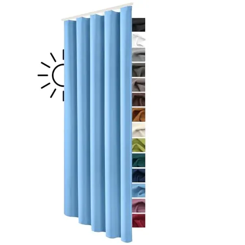 heimtexland ® Verdunkelungsvorhang mit Multifunktionsband Kräuselband und verdeckte Schlaufen Thermogardine Verdunklungsvorhang HxB 245x135 cm Typ139 hellblau