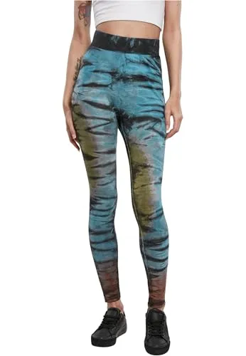 Urban Classics Damen Baumwolle Tie Dye High Waist Leggings Schwarz XL - Bequeme Leggings mit hoher Taille und figurnahem Schnitt, ideal für einen lässigen Look.