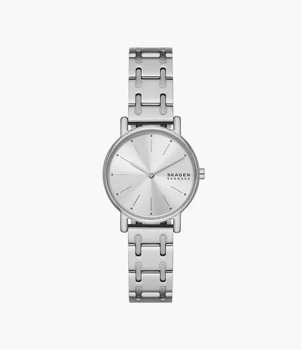 Skagen Signatur Uhr für Damen - Elegante Quarz-Armbanduhr mit Edelstahl- und Lederarmband - Armbanduhren für Damen mit 30 mm Gehäuse, 50 m wasserdicht und stilvolles Design für jeden Anlass.