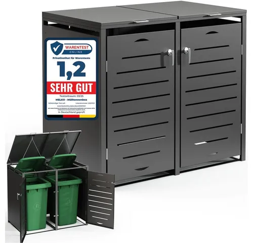 Melko Mülltonnenbox 240L - Modulare und stilvolle Mülltonnenverkleidung - Mülltonnenbox in Anthrazit, erweiterbar und robust. Schützt Ihre Mülltonnen vor Witterungseinflüssen und sorgt für Ordnung im Außenbereich.