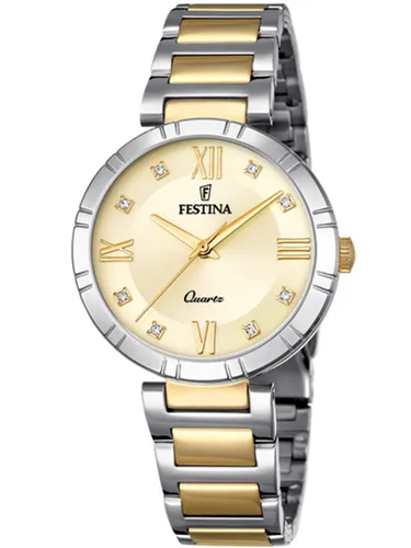 Festina Damen Analog Quarz Uhr F16937/B - Eleganz trifft Funktionalität - Armbanduhren für Damen mit gehärtetem Mineralglas, 5 Bar wasserdicht und funkelnden Glassteinen auf dem Ziffernblatt für einen glamourösen Look.