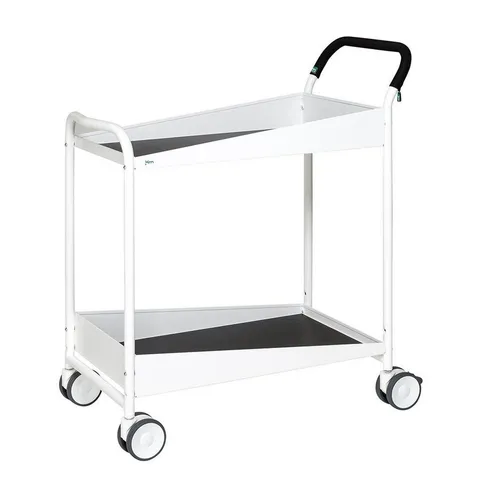 Tischwagen Design mit Softgrip - 150 kg Traglast, 2 Böden - Weiß - Eleganter Tischwagen in Weiß mit 2 Böden und 150 kg Traglast. Ausgestattet mit rutschfesten Matten und kugelgelagerten Rollen für müheloses Manövrieren. Ideal für den täglichen Einsatz im Service.