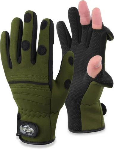 normani Neopren-Anglerhandschuhe Wahoo XL - Wasser- und windabweisende Neoprenhandschuhe mit umklappbaren Fingerkuppen für optimale Beweglichkeit beim Angeln. Ideal für Outdoor-Aktivitäten in Oliv.
