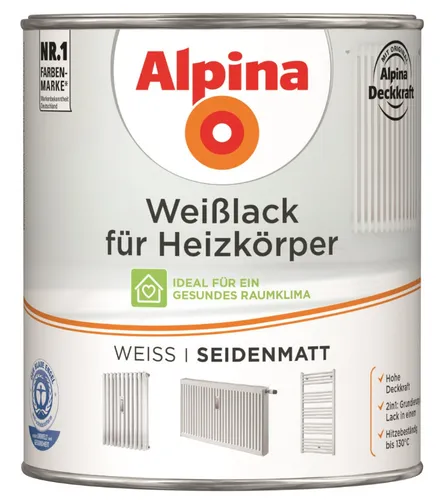Alpina Heizkörperlack 750 ml weiß seidenmatt - Heizkörperlack in seidenmattem Weiß, ideal für eine langlebige und attraktive Oberflächenbeschichtung von Heizkörpern.
