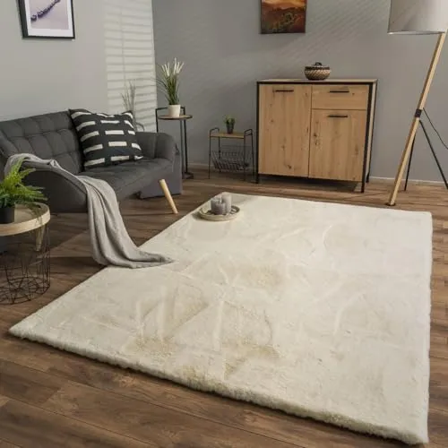 TT Home Teppich, Rechteckig, Höhe: 39 mm, Wohnzimmer Hochflor Teppich Langflor Soft Kaninchenfell Fell Imitat We