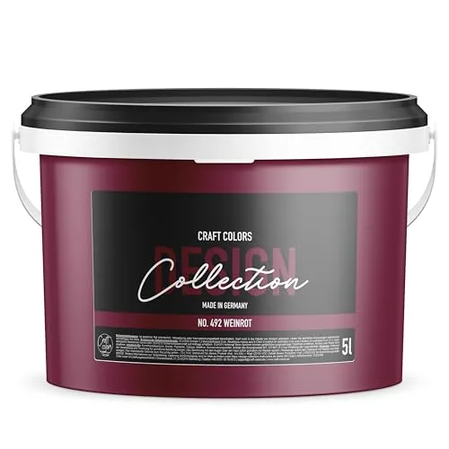 Craft Colors®️ hochwertige Wandfarbe Weinrot edelmatt No.492 - 5 L - Farben für den Innenbereich in edlem Weinrot, ideal für kreative Wandgestaltungen. Perfekt für verschiedene Untergründe wie Beton, Holz und Mauerwerk.