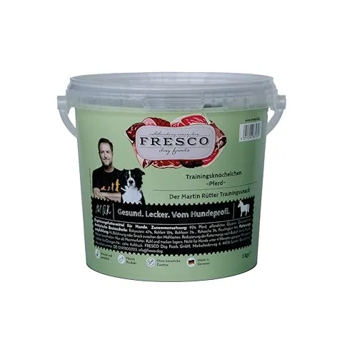 FRESCO Dog Martin Rütter Trainingsknöchelchen Pferd 1kg – Hypoallergene Hundeleckerli - Hochwertige Trainingsknöchelchen mit 92% Frischfleisch aus einer tierischen Proteinquelle. Ideal für empfindliche Hunde, getreidefrei und perfekt portionierbar für das Training.