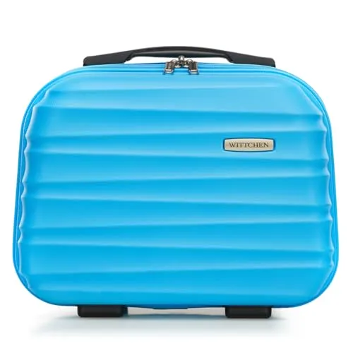 WITTCHEN Kosmetikkoffer Groove Line blau - Gepäck-Sets mit elegantem Design und funktionalem Innenraum für optimale Organisation. Die Kosmetiktasche aus kratzfestem ABS bietet Komfort durch abnehmbaren Schultergurt und schützt Ihre Kosmetik auf Reisen.