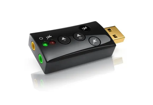 CSL Extern, Virtual Surround, 7.1 Dynamic 3D Stereo Surround Sound USB-Soundkarte 7.1 Surround, Sound Card mit Funktionstasten, Lautstärkeregler für PC, Tablet & Mac