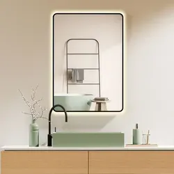 HOKO LED Design Spiegel Alabama 50x70 cm - Badezimmer Wandspiegel mit schwarzem Metallrahmen, stufenlos wechselbare Lichtfarbe und praktische Memory-Funktion für den perfekten Einsatz im Bad, Flur oder Wohnzimmer.