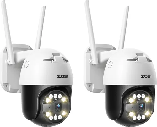 ZOSI 2X 5MP 3K Überwachungskamera Aussen WLAN, 355°/140° Schwenkbar IP Dome Kamera mit Spotlight, Auto Tracking, 8X Digital Zoom, Plug-in Strom