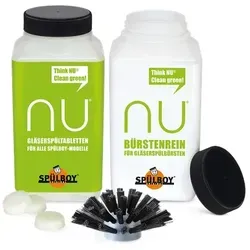 SPÜLBOY® Reinigungsset für NU® - 3-teiliges Set für perfekte Gläserreinigung - Reinigungsmittel für 4 Monate tägliche Nutzung: Enthält Gläserspültabletten, Bürstenreiniger und Bürstenkopf – ideal für SPÜLBOY® Gläserspülgeräte.