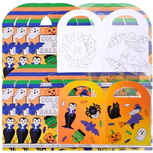 TE-Trend 12 Stück Halloween Mini Malblock Malbuch Kinder Set mit je 15 Sticker als Mitgebsel oder Mitbringsel bestens geeignet.