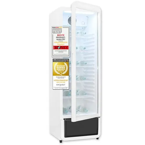 Exquisit Glastürkühlschrank 280l - Professioneller Getränkekühlschrank - Kühlschränke mit 280l Volumen, ideal für Gastronomie und Events. Umluftkühlung und LED-Beleuchtung sorgen für optimale Temperaturen und Übersicht.