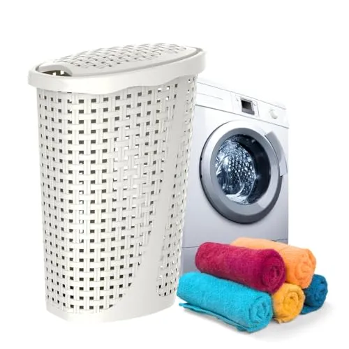 Wäschekorb mit Deckel 43L in Rattan Optik - Wäschekörbe: Großzügiger 43L Wäschesammler mit modernem Design für diskrete Aufbewahrung, pflegeleicht und ideal für jedes Badezimmer.