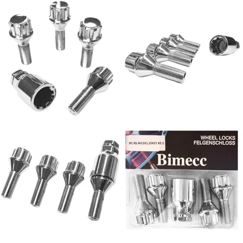 Felgenschloss M12x1,25x27mm Kegelbund 60° kompatibel mit Alfa Romeo Fiat Ford Jeep Lancia Maserati 4x silberne Felgenschlösser 5er-Set Felgensicherungen Radsicherungen Radschrauben Radbolzen Schrauben