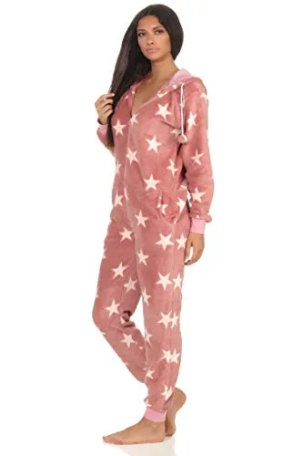 Toller Damen Schlafanzug Einteiler Jumpsuit Overall - Sterneoptik - 291 267 97 961, Farbe:rosa, Größe2:48/50