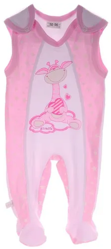 La Bortini Strampler Baby Stramplerhose in weiß rosa mit Sternen und Giraffe aus reiner Baumwolle, 44 50 56 62 68 74
