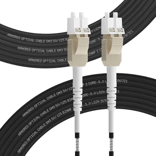 FLYPROFiber 20m OM3 LWC Gglasfaser-Kabel Gepanzert LC/UPC auf LC/UPC 50/125um, Glasfaserkabel Outdoor Uniboot Duplex Multimode Kabel 10GB/40GB, 10m-200m, 3mm LSZH