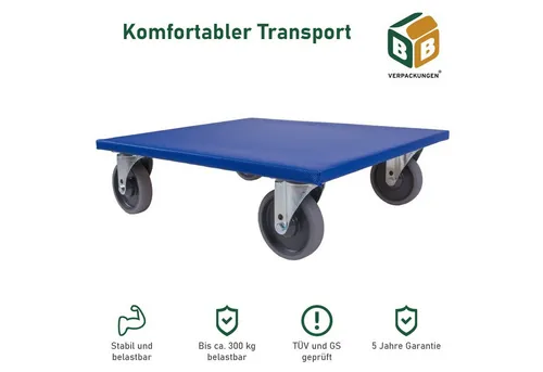 BB-Verpackungen Transportroller Möbelroller M, (9-St), 600 x 500 x 165 mm, 300 kg, spurloses Rollverhalten