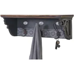 Mendler Wandgarderobe HWC-A43 - Kleiderhaken im Vintage Shabby-Look aus massivem Tannenholz, mit 3 stabilen Haken und praktischer Ablagefläche – ideal für die stilvolle Organisation Ihres Eingangsbereichs.
