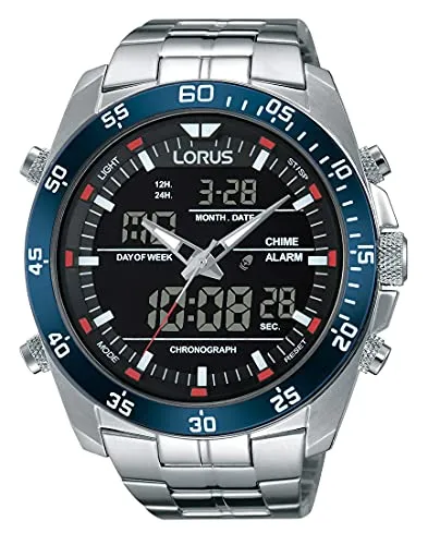 Lorus Herren Analog-Digital Quarz Uhr RW623AX5 - Armbanduhren für Herren, mit robustem Edelstahlgehäuse, wasserdicht bis 100m und Luminous-Leuchtbeschichtung für optimale Ablesbarkeit im Dunkeln.
