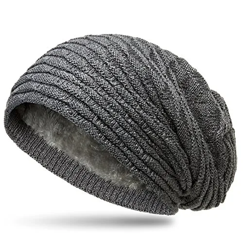 Caspar MU172 gefütterte Feinstrick Winter Beanie Mütze mit stylischem Wellenmuster, Farbe:dunkelgrau, Größe:One Size