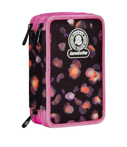 Invicta Federmäppchen, Mäppchen, Mehrfarbig, Federtasche für Schreibwaren, Etui mit Stiften, Kugelschreiber, & mehr, 3 Fächer, Mädchen & Jungen, Schule - Grundschule, XXL, 45-teilig, rosa