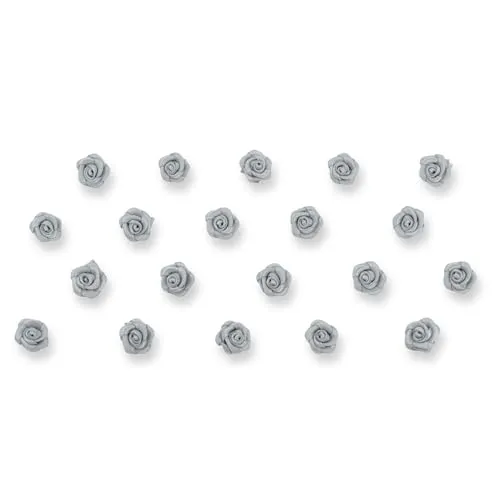 Creativery Satinrosen 10mm 20 Stück - Farbauswahl in 10/15/20/30/60mm - farbecht & waschbar - Kleine Stoffrosen zum Aufnähen - Satin Röschen zum Basteln Nähen Kleben Dekorieren - Silber Grau