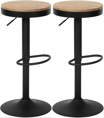 CLP Barhocker Pitas 2er Set, höhenverstellbar mit Ulmenholz-Sitzfläche - Hochwertiges 2er Set Barhocker Pitas, höhenverstellbar und um 360 Grad drehbar. Ideal für Küche und Wohnbereich, mit pflegeleichter Ulmenholz-Sitzfläche und stabilen Metallrahmen.