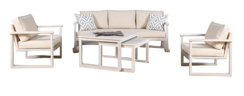 Lounge Möbel Sitzgruppe Gartenmöbel 4-teilig - Moderne Sitzgruppe für bis zu 5 Personen, inkl. Couchtisch und Kissen. UV-beständig und wasserdicht, ideal für den Außenbereich.