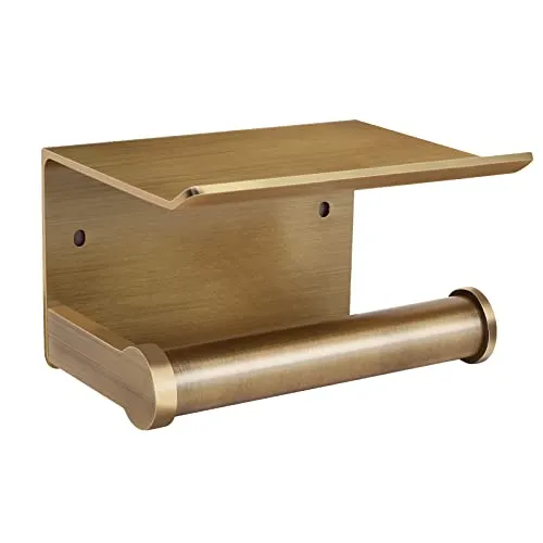 Antik Bronze Toilettenpapierhalter Wandmontage mit Ablage - Ohne Bohren (3M Klebefolie oder Schraubmontage) - Alu-Badezimmer-Organizer für Handy, Feuchttücher, Seife