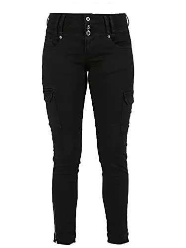 Miracle of Denim Damen Megan Cargo Black 27 – Stylische Cargo-Hose - Modische Cargo-Hose für Damen mit praktischen Taschen und lässigem Schnitt. Ideal für den Alltag oder Freizeitaktivitäten.