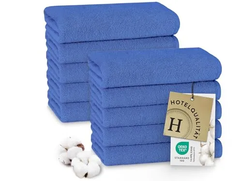 ZOLLNER 10er Set Handtücher 50x100 cm - Weiche Baumwolltücher in Blau mit Aufhänger - Hochwertige Baumwolltücher in Hotelqualität, saugstark und pflegeleicht. Waschbar bis 95°C, ideal für den täglichen Einsatz und perfekte Hygiene. Entdecken Sie die Vielfalt von ZOLLNER für Ihr Zuhause!