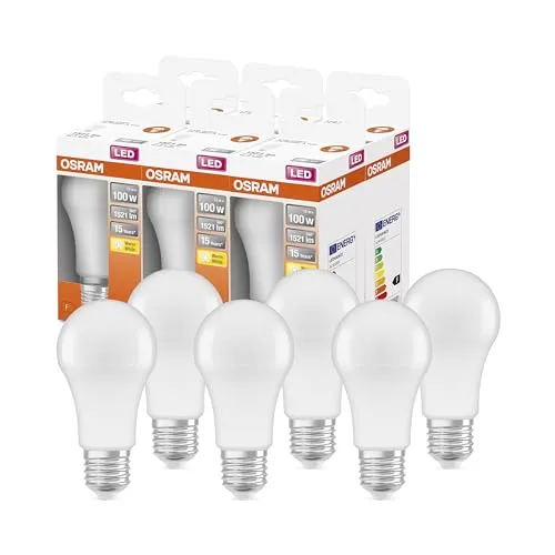 Osram LED Star Classic A100 E27 LED Lampe – 1 Stück - Hochwertige LED-Lampe für E27 Sockel in Birnenform, bietet sofort 100% Licht und überzeugt durch eine Lebensdauer von bis zu 15.000 Stunden. Ideal für energieeffiziente Beleuchtung mit geringer Wärmeentwicklung.